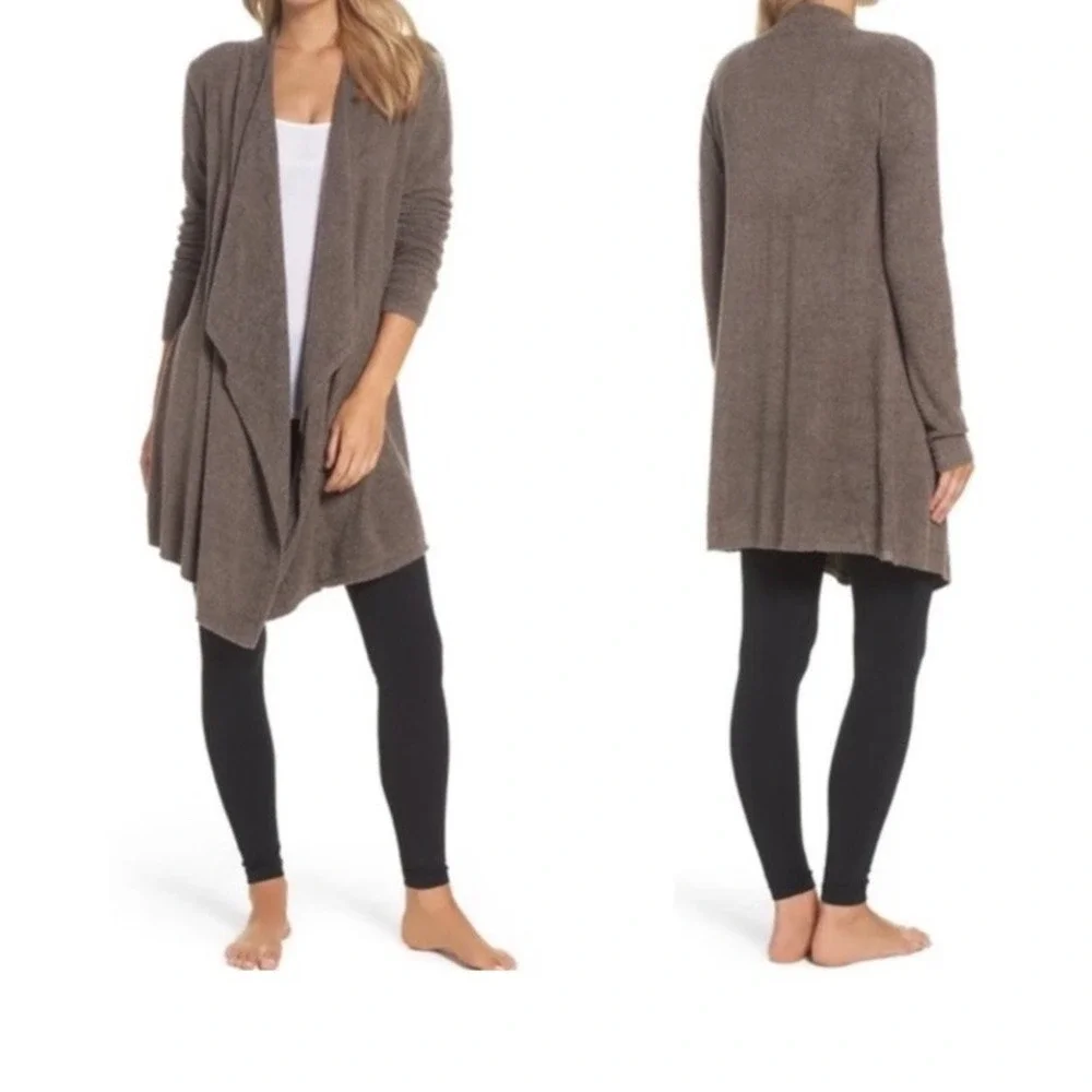 Barefoot Dreams Island Cardigan Womens L/XL Brown CozyChic Lite Draped Waterfall - Picture 1 of 3